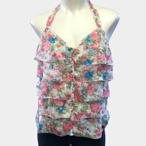 𝅺abercrombie & Fitch Floral Chiffon Halter Top Med